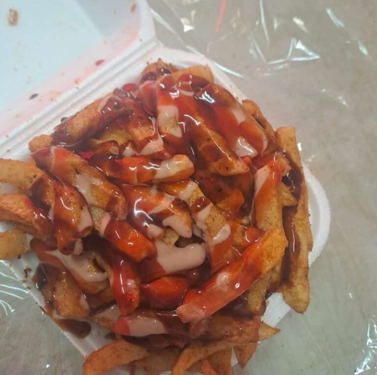 Jay Jay Café Saucy Fries in a Takeaway Container
